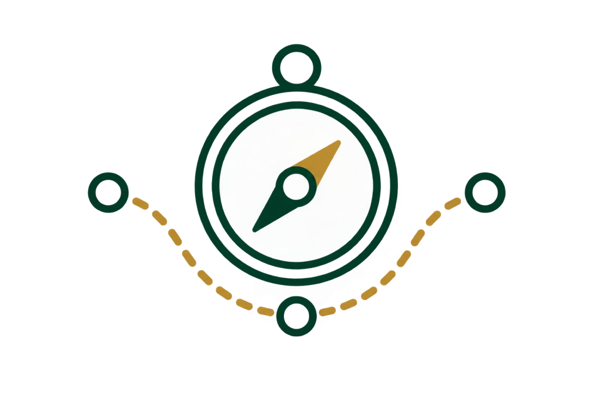 An icon of a compass and dotted line, made to represent "I want entrepreneurship support"