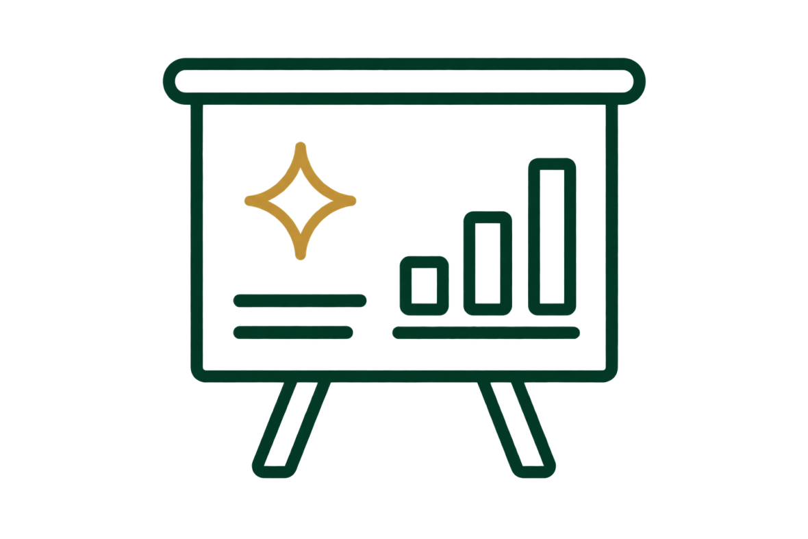 Icon of a presentation, meant to represent the concept of "I want to bring entrepreneurship into my classroom"